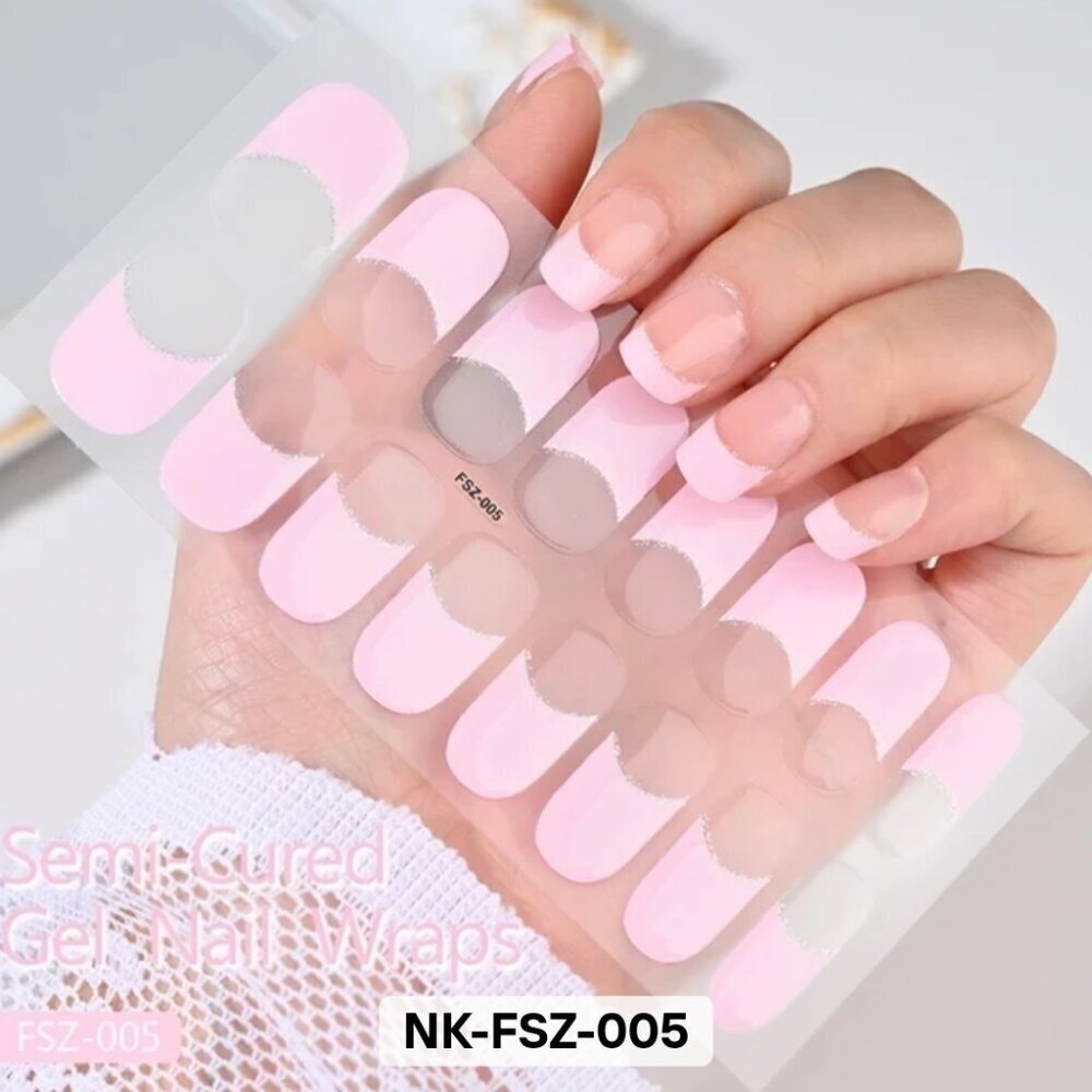 🖤 3/$12 Pale Pink French Tip 16Tips Semi Cured Gel Nail Patch Strips